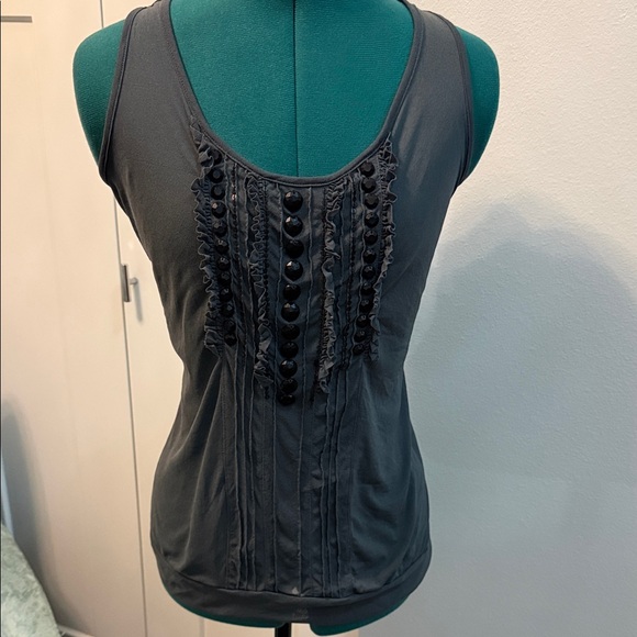 The Limited Tops - The Limited Dark Gray Embellished Tank Top